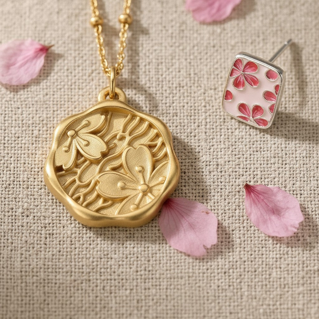 The Mono no Aware — macro detail of the Sakura Mizu Gold Pendant